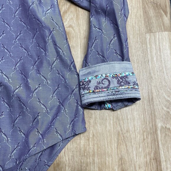 ROBERT GRAHAM SHIRT BUTTON UP FLIP CUFF LIZARD PATTERN EMBROIDERED BACK MENS 2XL - Picture 6 of 13